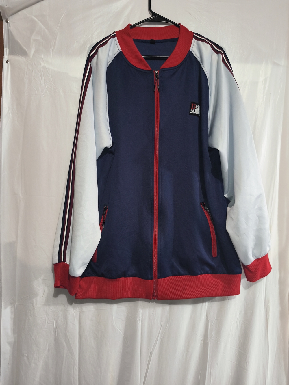 Men's Navy and Gray Track Jacket with Red Trim